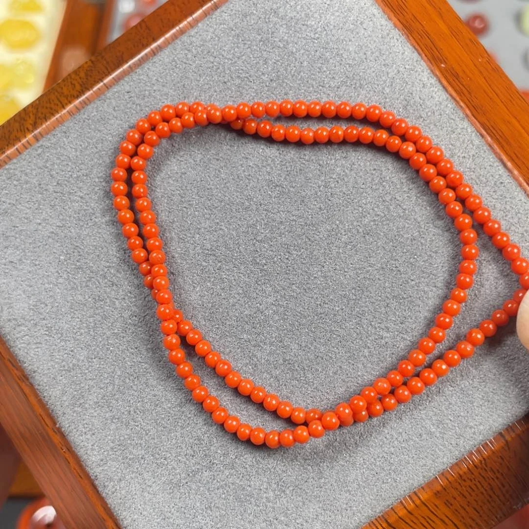 南红玛瑙卡2.5柿子红小米珠双圈未镶嵌小***.