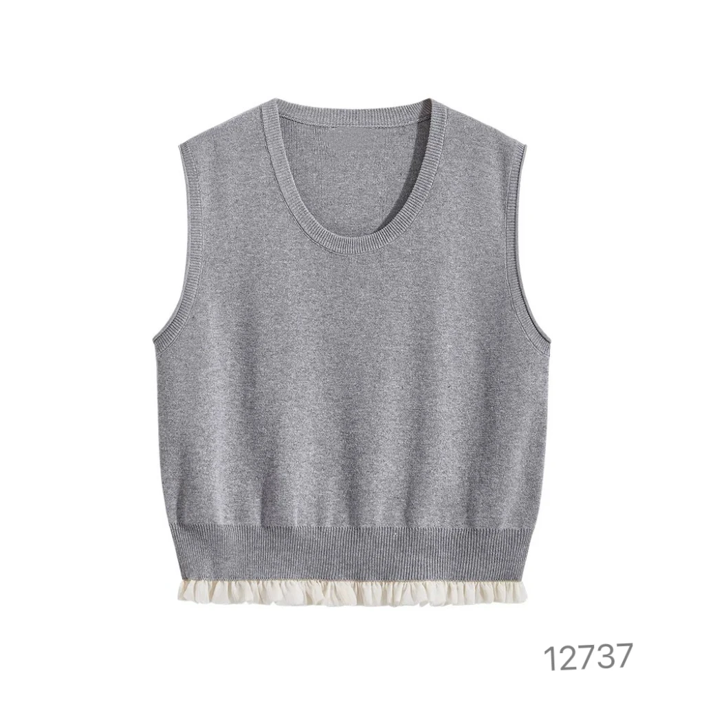 12737（部分无水洗唛，介意慎拍）WANGDAN新款下摆花边拼接背心