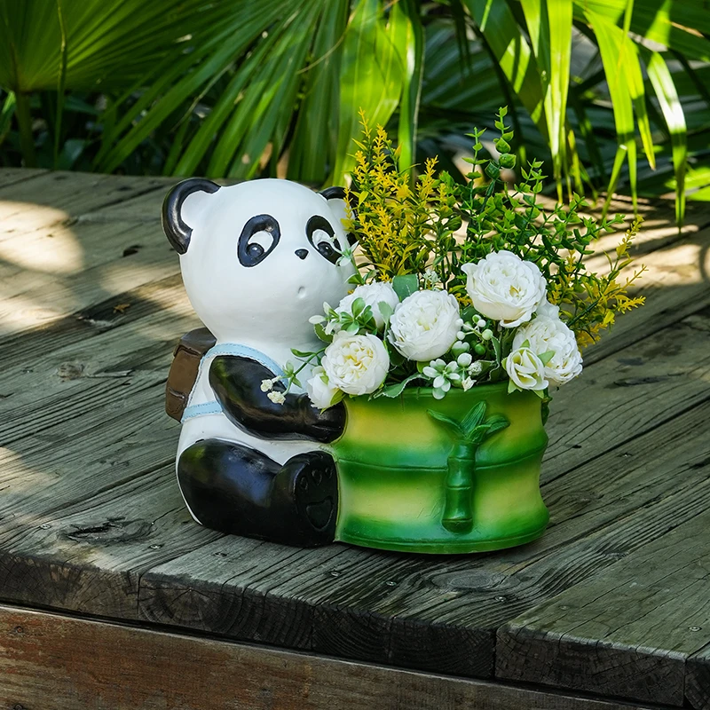 大号熊猫花盆户外花园庭院阳台装饰品布置可爱卡通动物多肉花盆