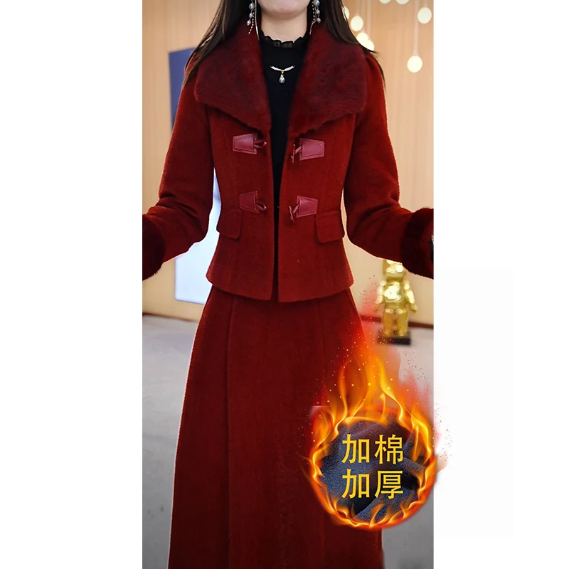 【两件套】冬季设计感洋气修身简约通勤中长款长袖两件套裙M-4XL