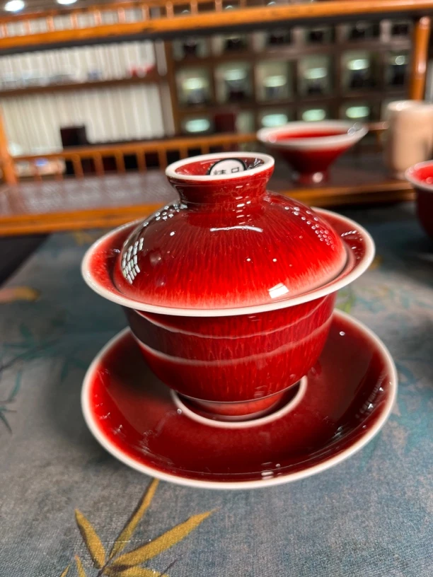 景德镇精品郎红、精品元宝盖碗150毫升