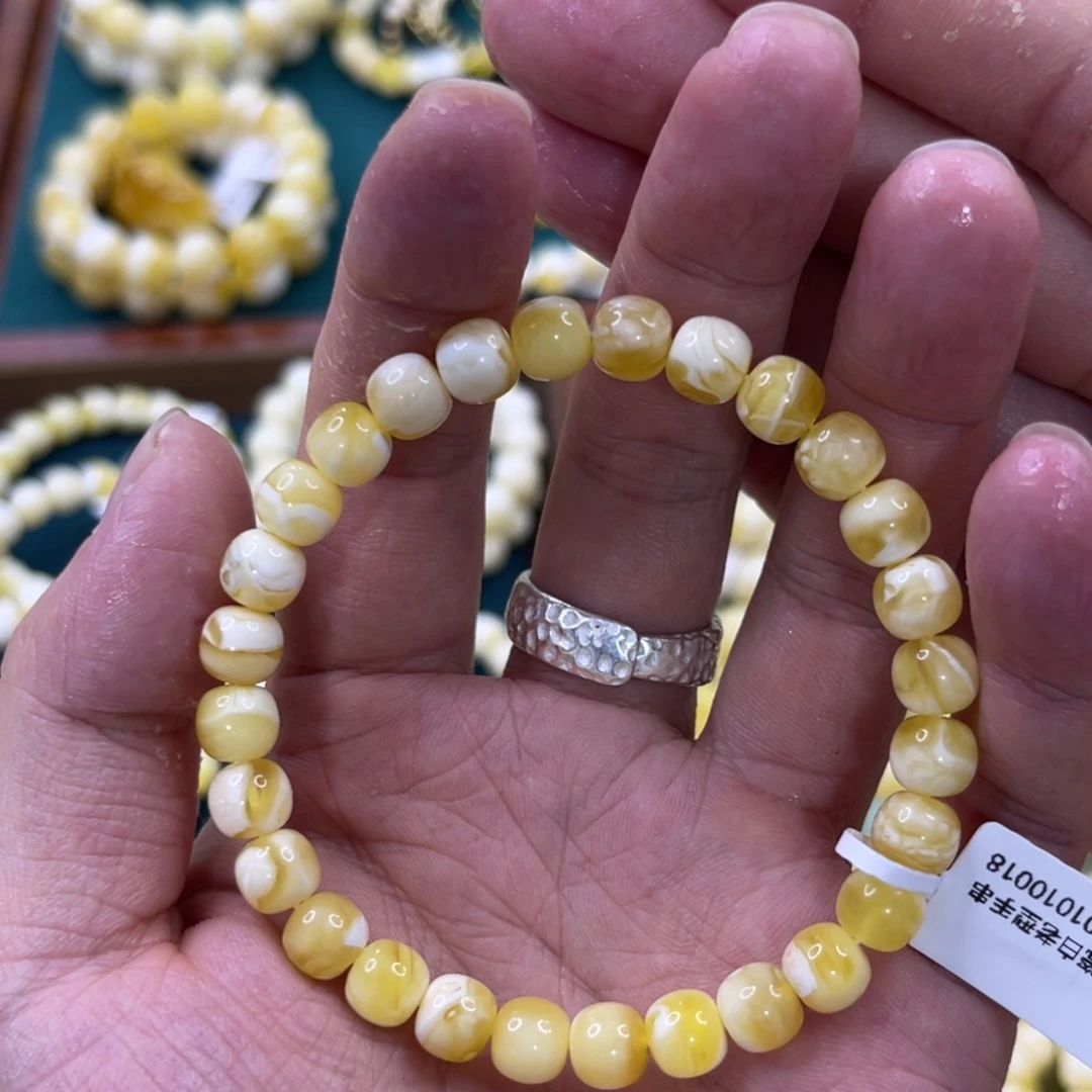 蜜蜡未镶嵌珠宝奇石7.6mm金瓷白溶洞腰花