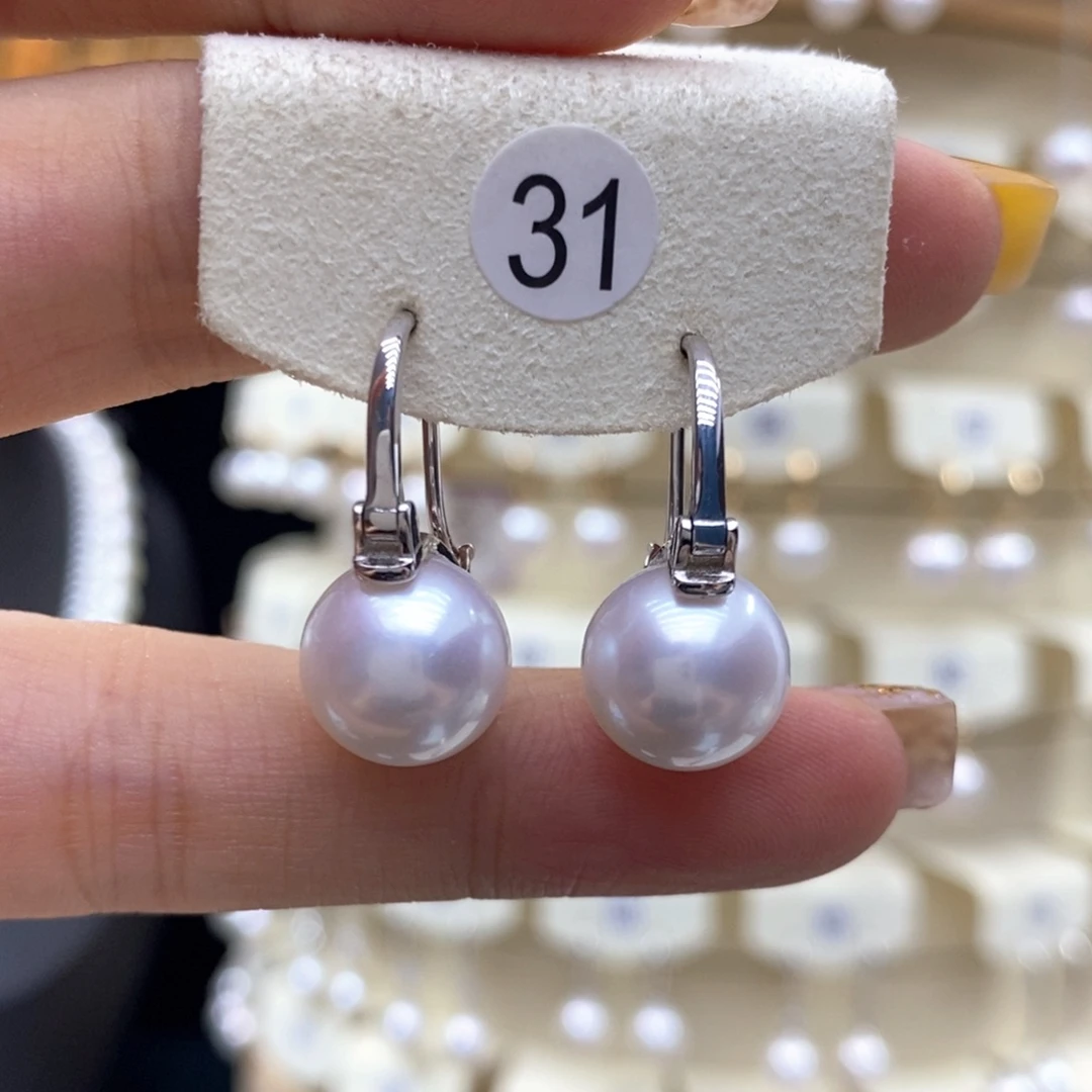 耳饰银S925镶嵌淡水珍珠