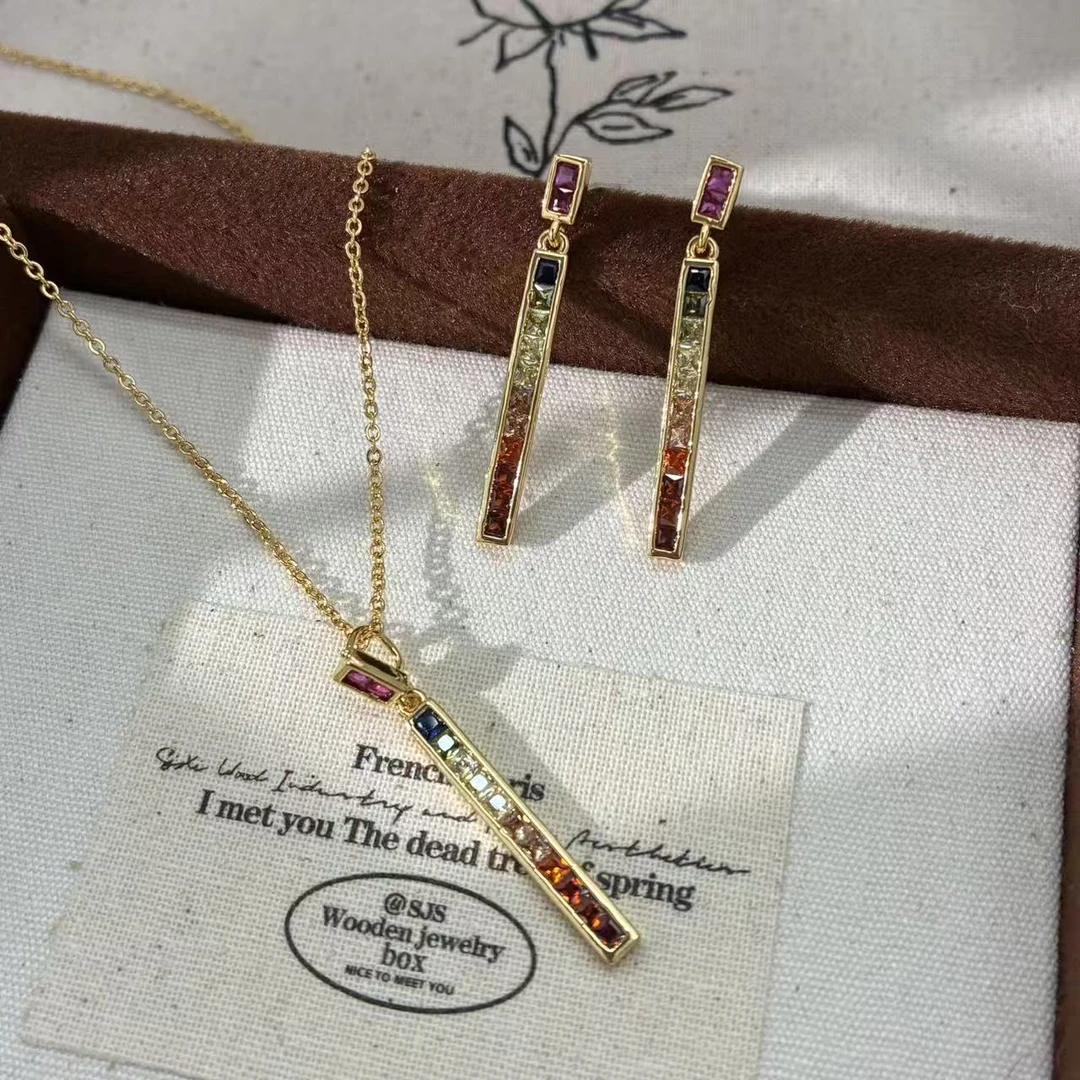 铜合金锆石项链 远远（YY2222）【镀真金 高版本】两件套彩虹40+5cm