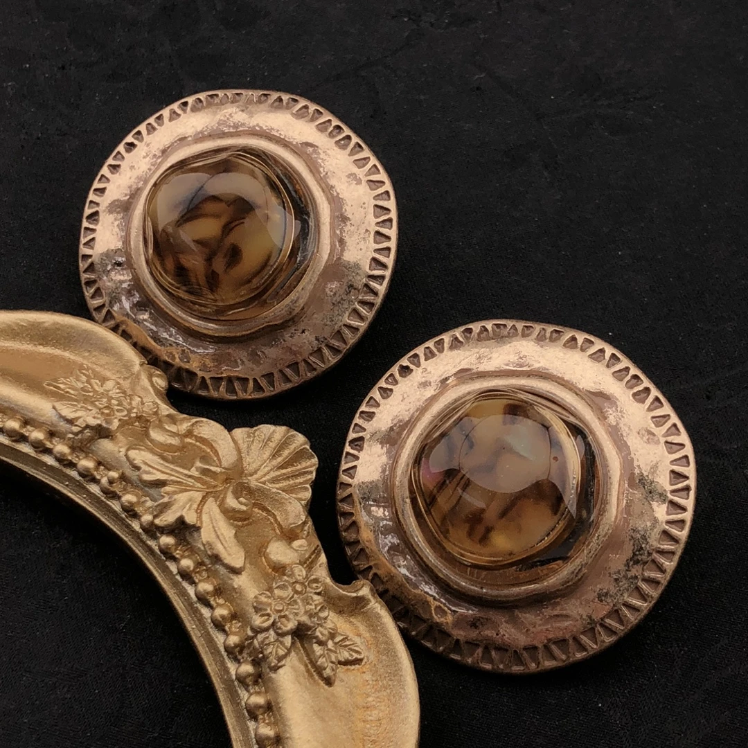 铜合金琉璃耳饰 铜合金耳饰4cm气质复古简约纯手工镶嵌轻奢法式