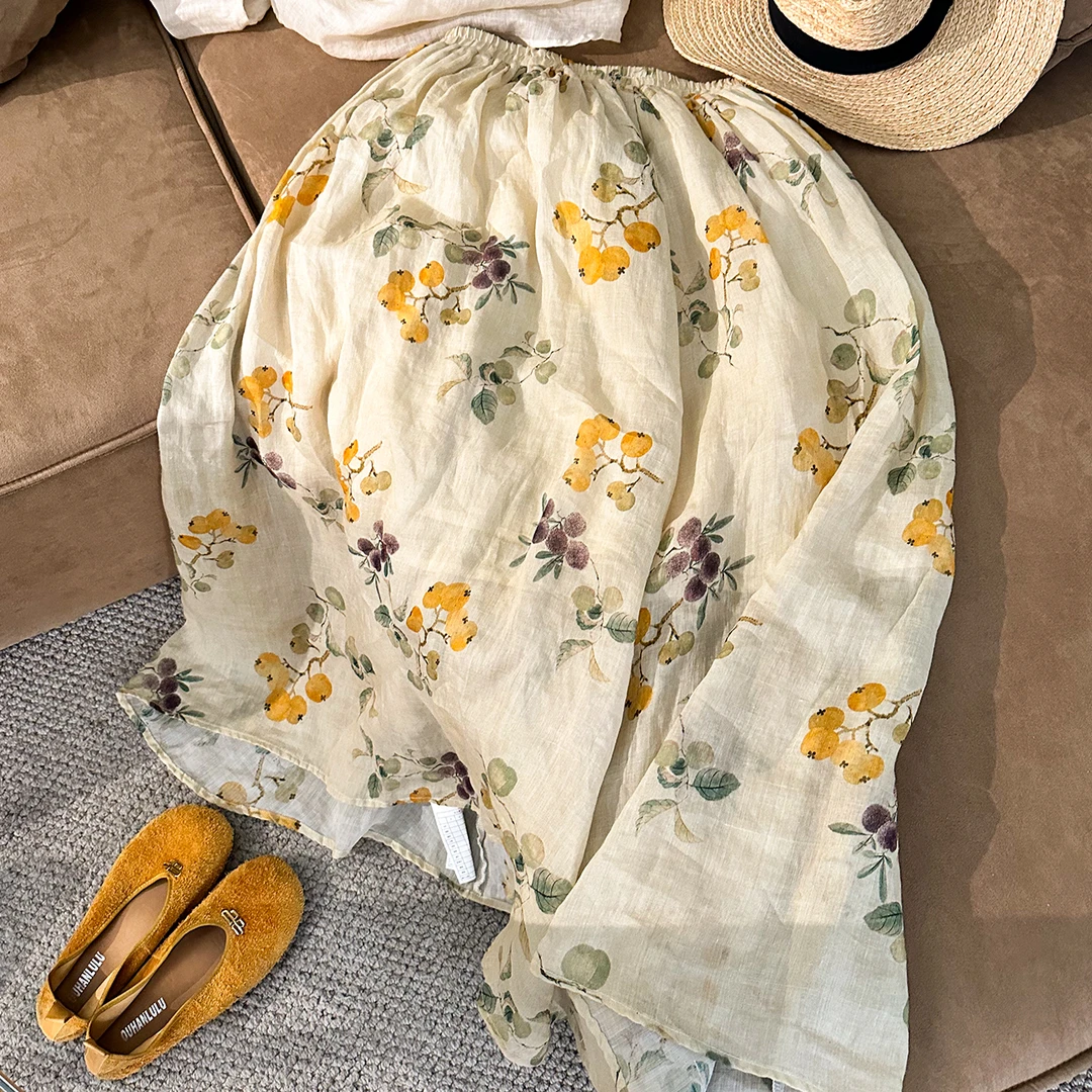 【麻念】裙长94  水彩苎麻  半身裙M2573