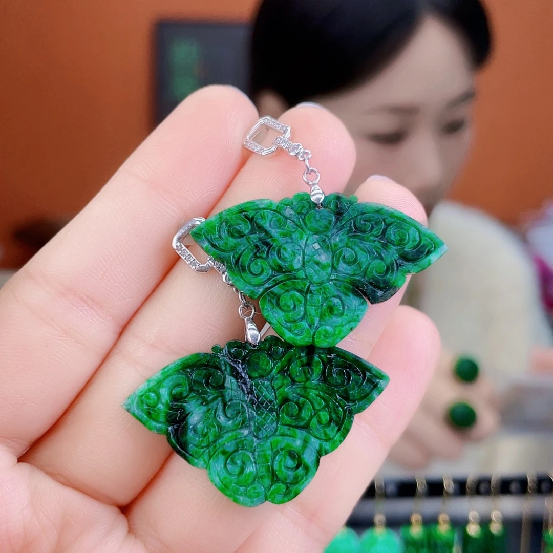 翡翠银S925镶嵌耳饰