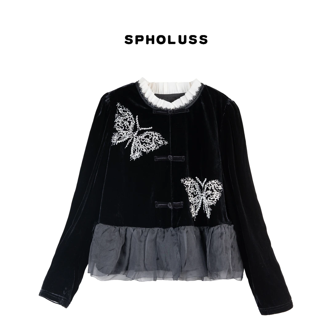 【丝芙玉禄】【K361】重磅100%真丝丝绒重工蝴蝶轻奢气质真丝丝绒