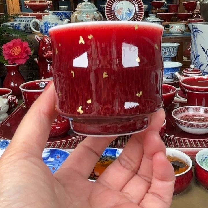 陶闻轩坊原矿郎红洒金竹节杯