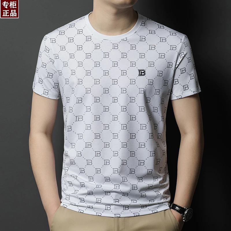 专柜正品欧洲英伦潮流2025新款桑蚕丝男士T恤短袖圆领印花POLO衫
