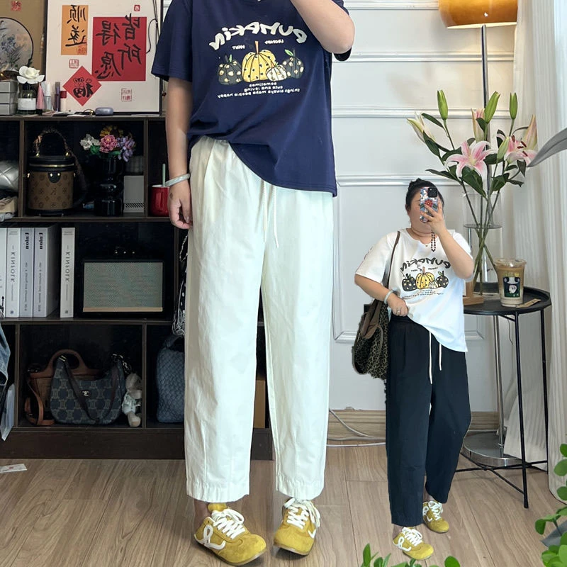 YZJ【糖果马卡龙】夏季遮胯藏肉大码薄款松紧腰休闲萝卜哈伦九分裤