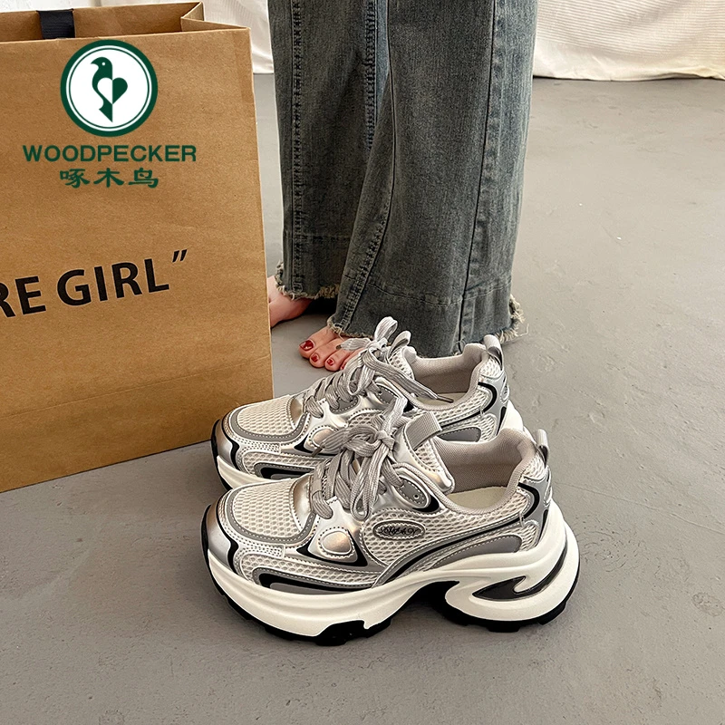 啄木鸟爆款厚底老爹鞋女春秋小个子增高2025年新款超火运动休闲鞋