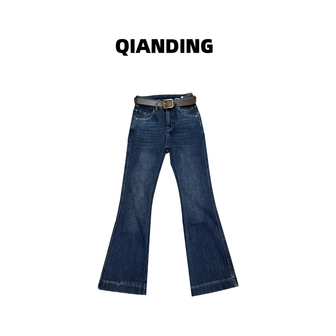 【QIANDING】”微喇加绒牛仔”（含腰带）中腰牛仔裤253264