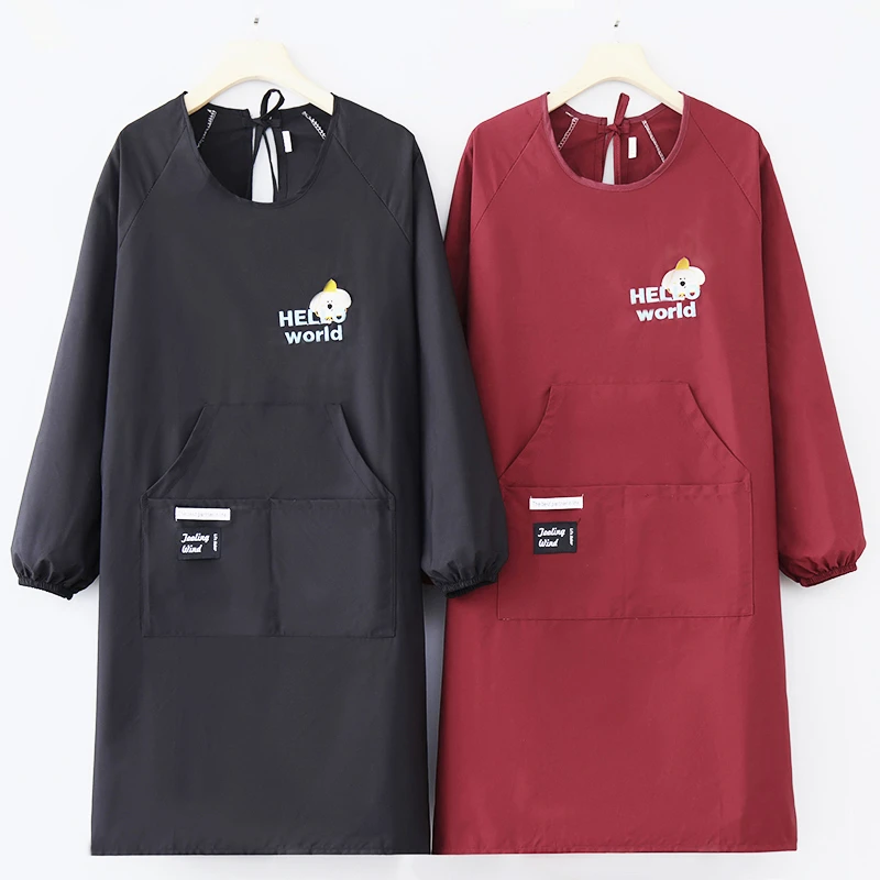 新款透气防泼水长袖围裙多口袋厨房做饭防油污男女上班工作服印字