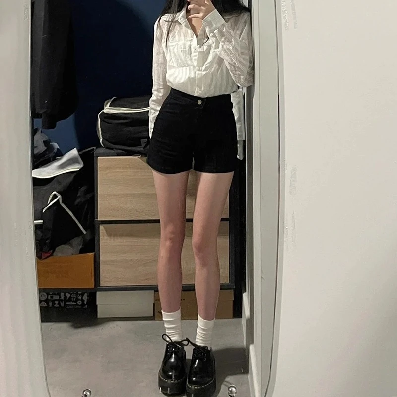 黑色牛仔短裤女夏外穿2025新款小个子防走光美式辣妹a字包臀热裤