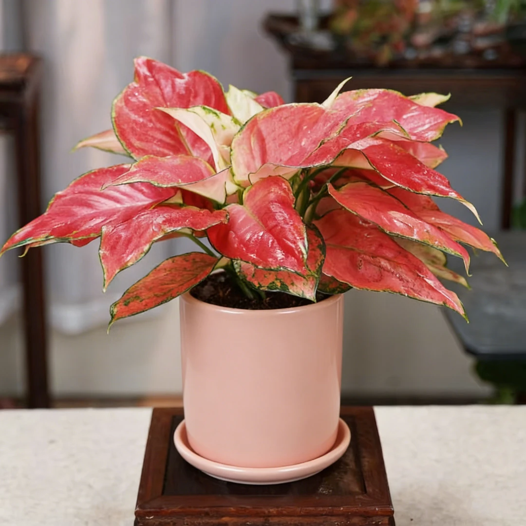 带粉色陶瓷盆吉利红盆栽水培如意室内绿植办公室桌面花卉植物水养