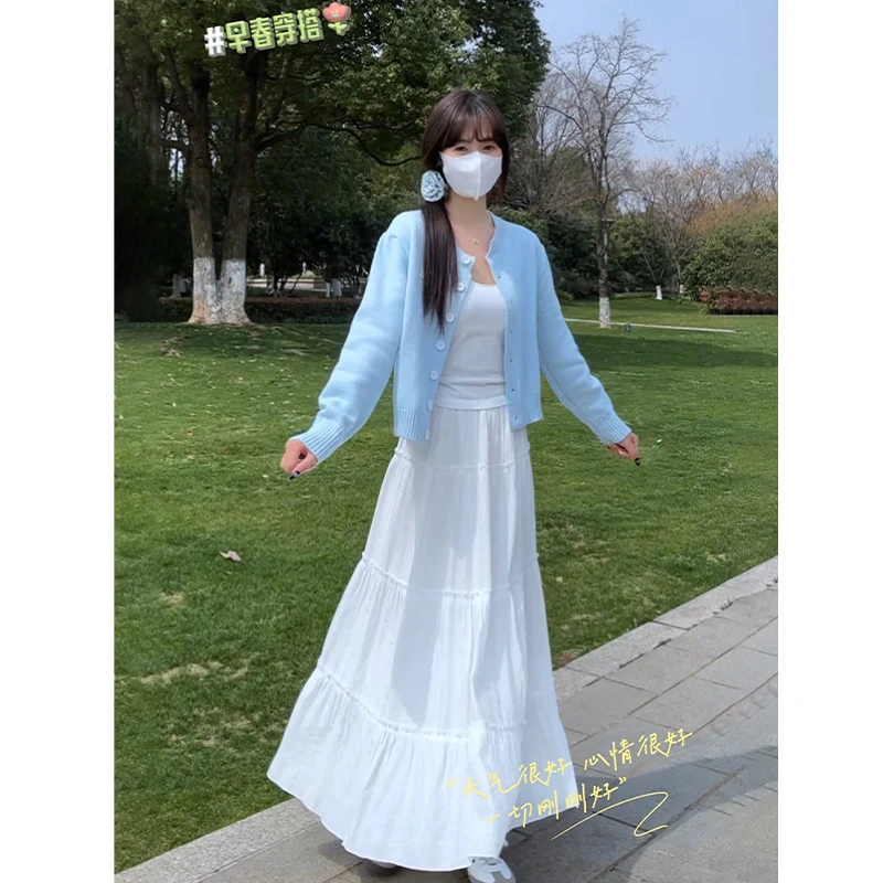 白色半身裙女春季A字长裙2025新款中长款高腰气质半裙显瘦蛋糕裙