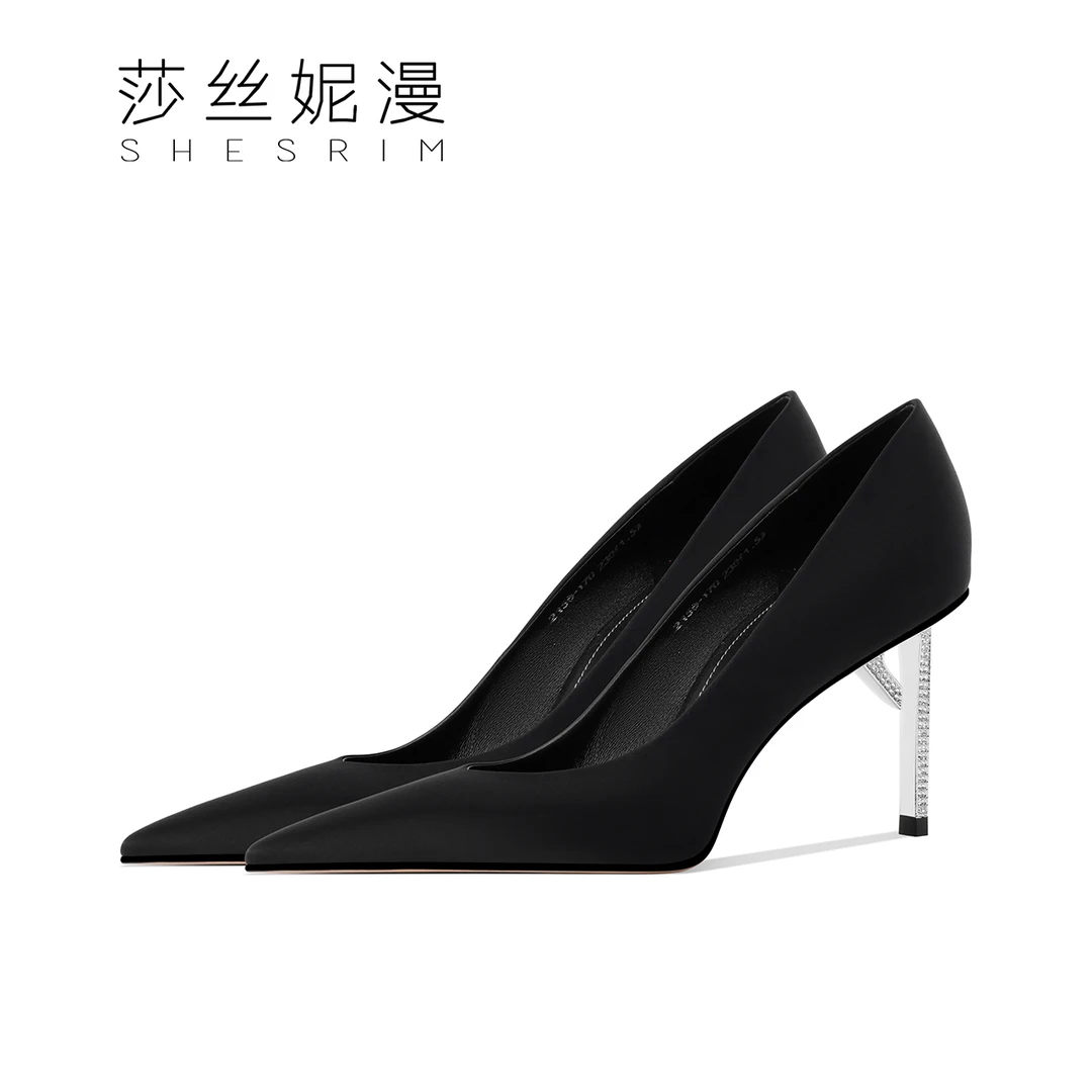D99-法式真皮高跟鞋女新款时尚日常搭配尖头细跟女士浅口单鞋