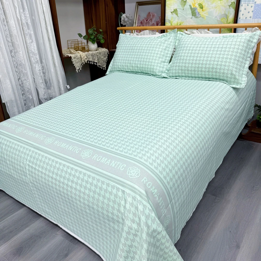 粗布 床单 枕套 四季加厚加密 原棉大帆布贴身透气多尺寸【千鸟绿】