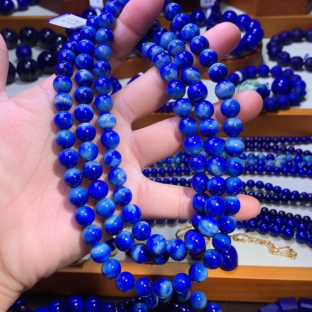 青金石未镶嵌手串8.7m天花板蓝天白云玉化料108佛珠5080