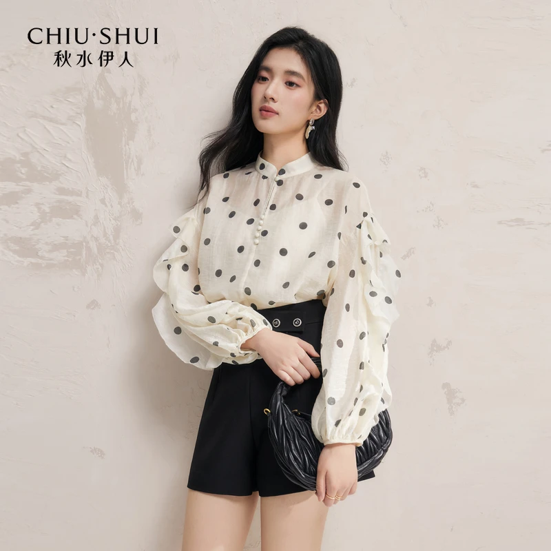 【小铃铛】秋水伊人雪纺衫春季波点小衫625102A060362