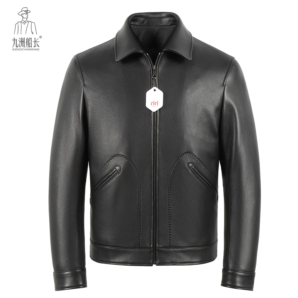 【九洲船长】高奢鹿皮-翻领商务休闲中年男士男皮衣扛针25005