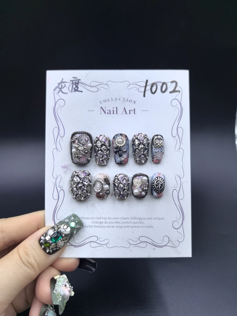 安夏 灰度 二代直角方 纯手工穿戴甲10片