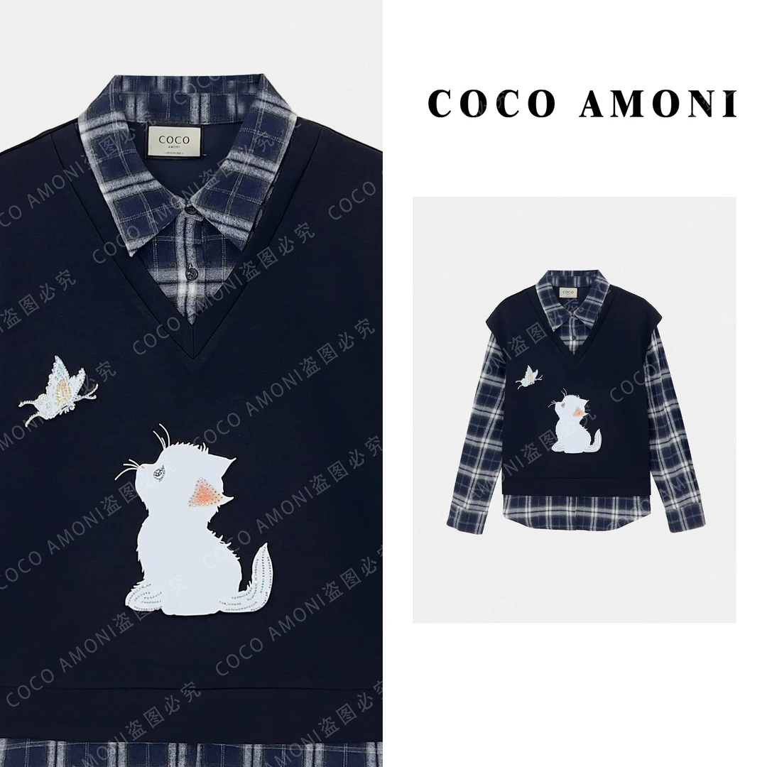 秋冬新款休闲定制高级感女拼接重磅假两件气质减龄长袖卫衣LDD006