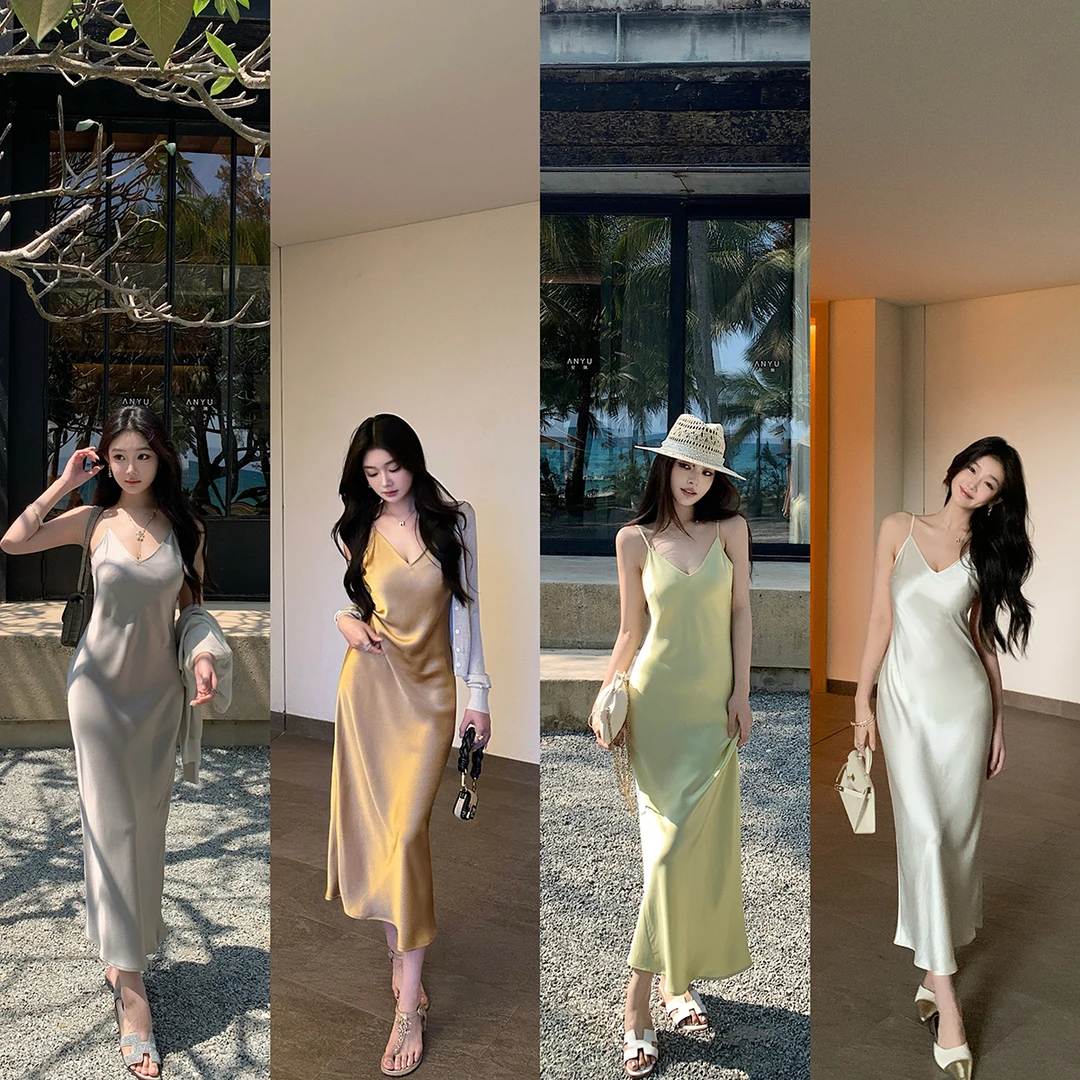"腰臀比女神裙"就要大大方方的成熟~高级醋酸45°斜裁垂坠吊带裙
