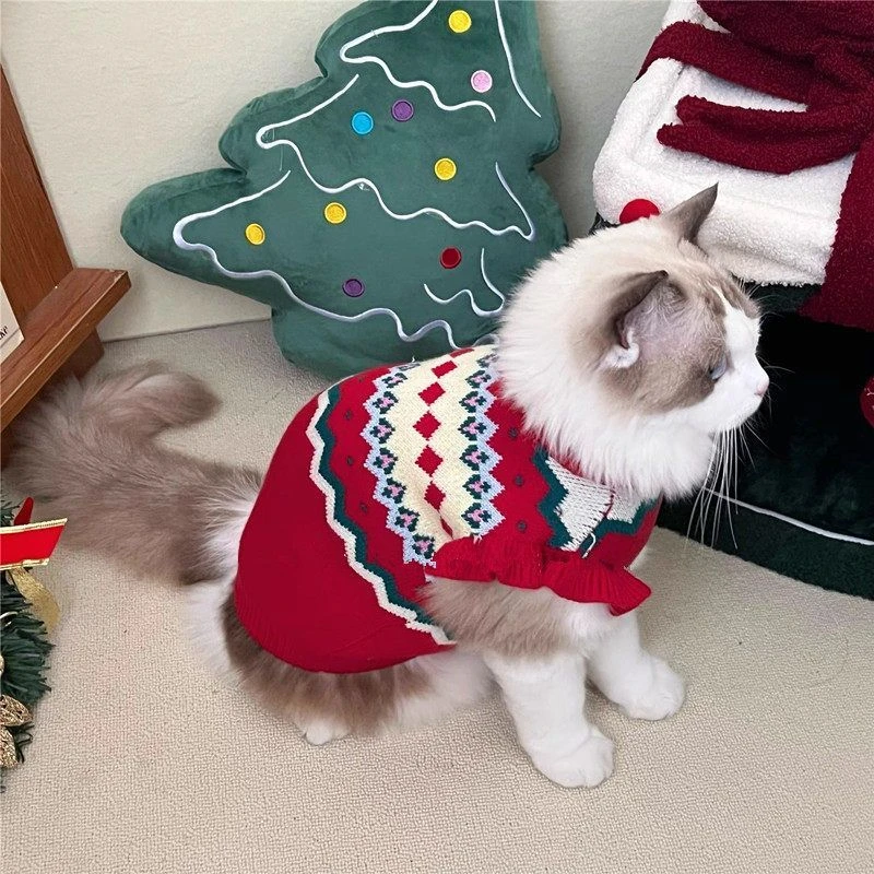 小猫咪衣服冬季保暖过年新年服可爱布偶银渐层幼猫狗狗新年衣服