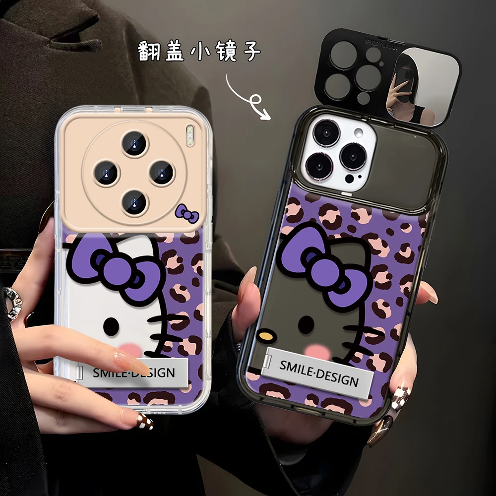 紫色豹纹简约凯蒂猫适用于VIVOX80/90/100/200防摔镜子手机壳
