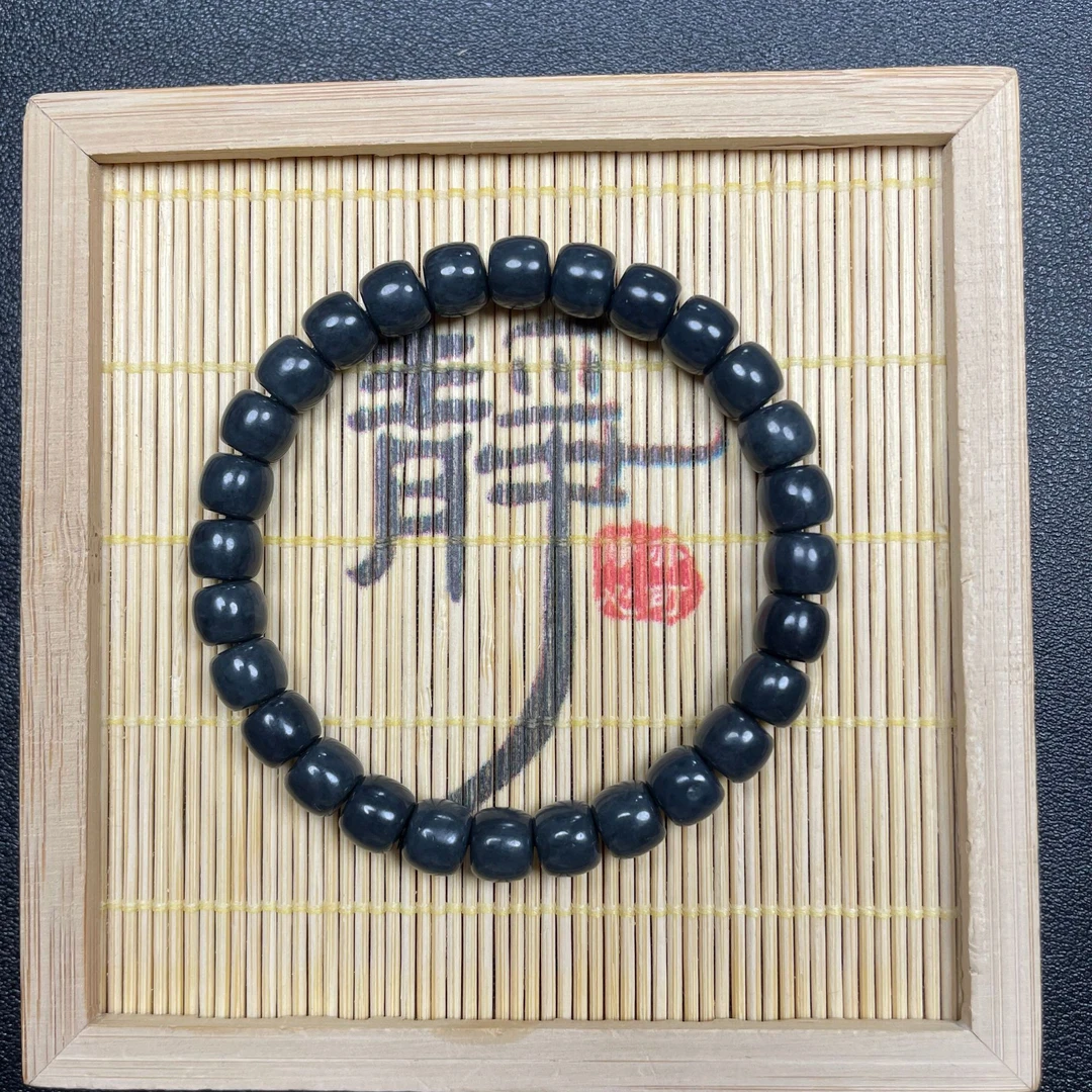 新疆和田玉墨玉青花直切极限弧手串情侣时尚素圈玉手串精美简约