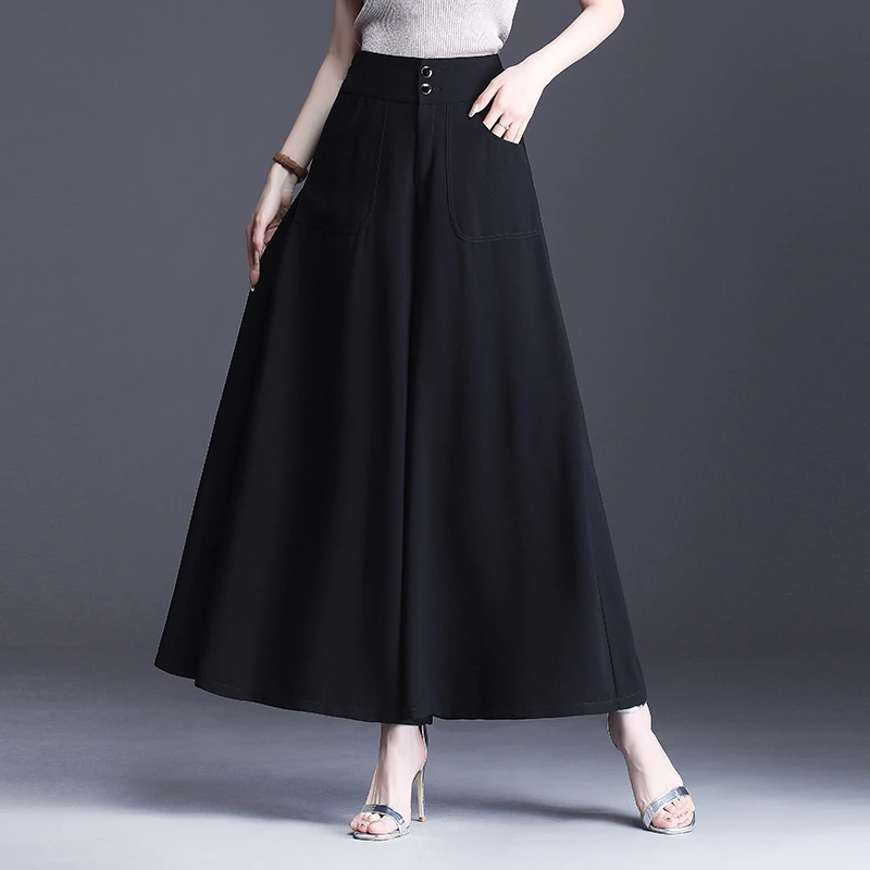 阔腿裤女休闲裤2025春夏新款高腰大脚裤百搭显瘦裙裤松紧腰九分裤