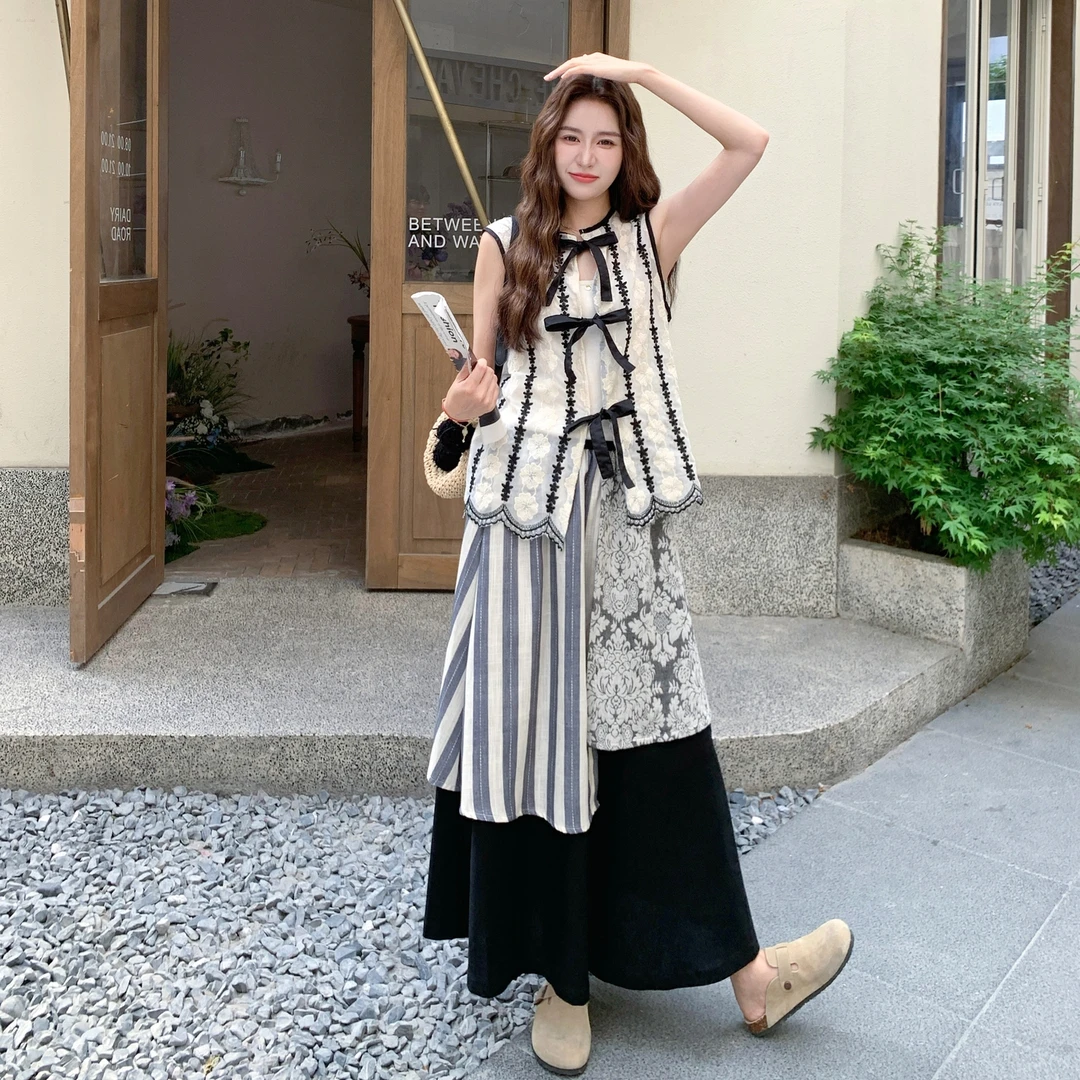 别致氛围感套装裙女2025夏季新款蝴蝶结蕾丝马甲吊带半身裙三件套