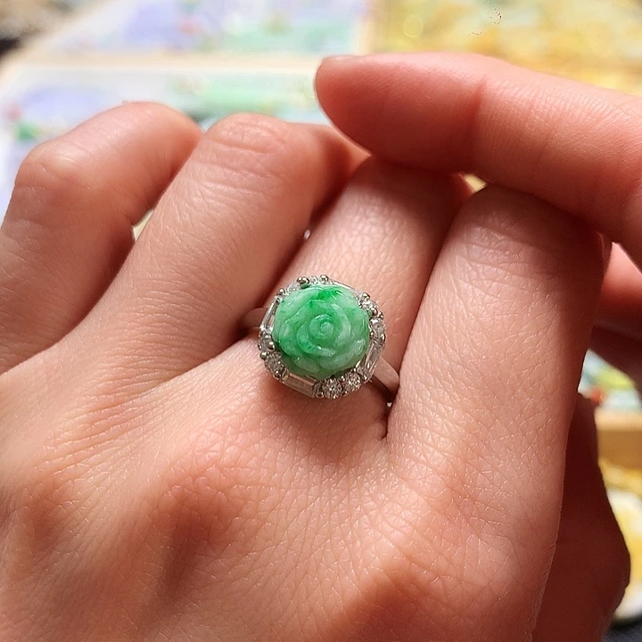 翡翠戒指银S925镶嵌戒指