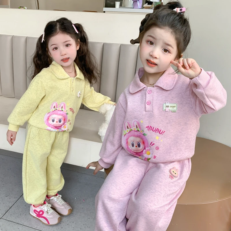 女童POLO领套装洋气拉布布黄色两件套小女孩宝宝秋装2025新款韩版