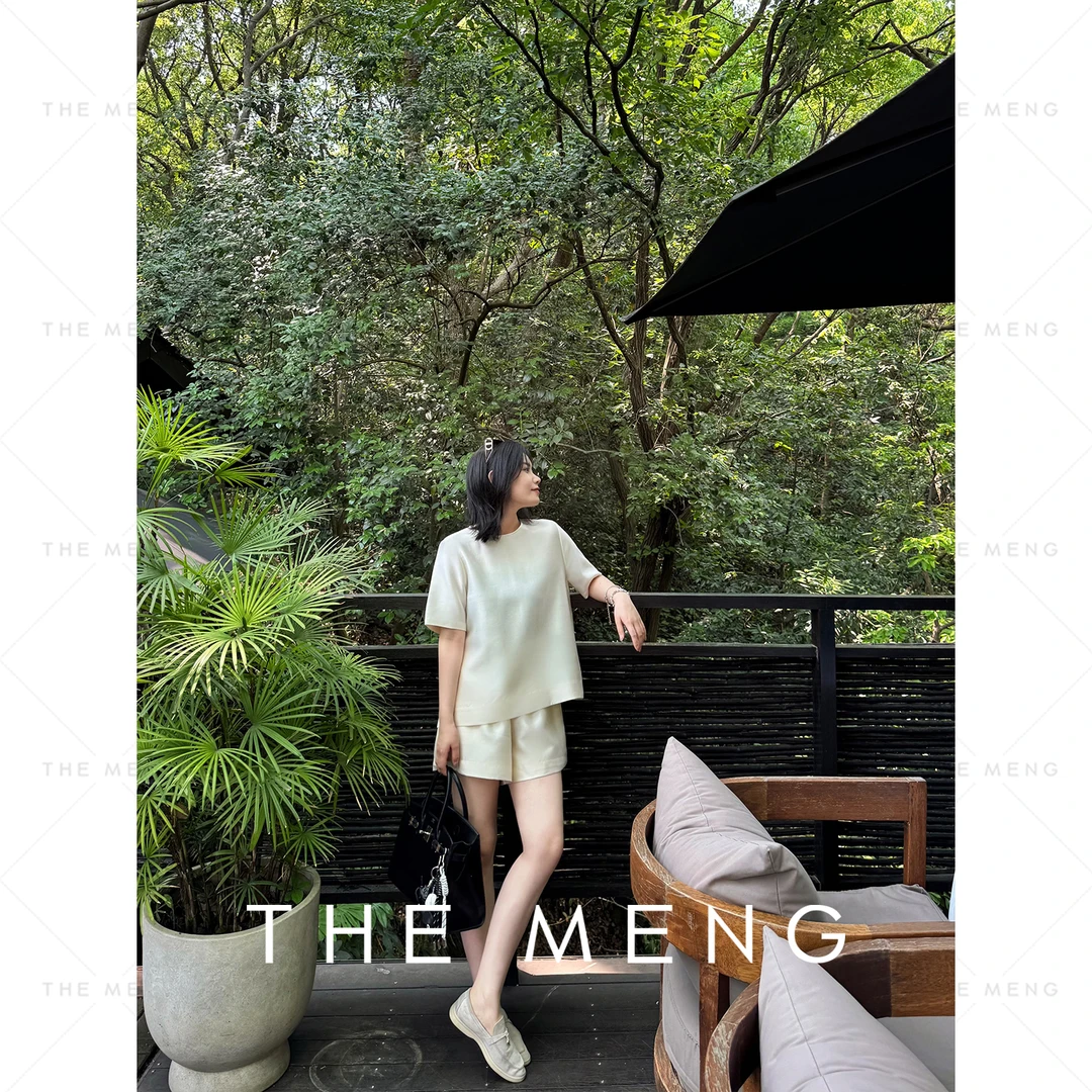 THE MENG【华尔街】极简通勤高密缎面短袖短裤#M252D0357+M252X0358