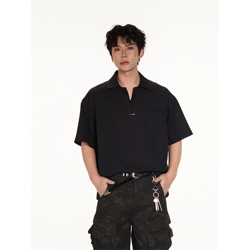 假两件polo领短袖t恤男2025夏季新款重磅百搭痞帅宽松半截袖体恤