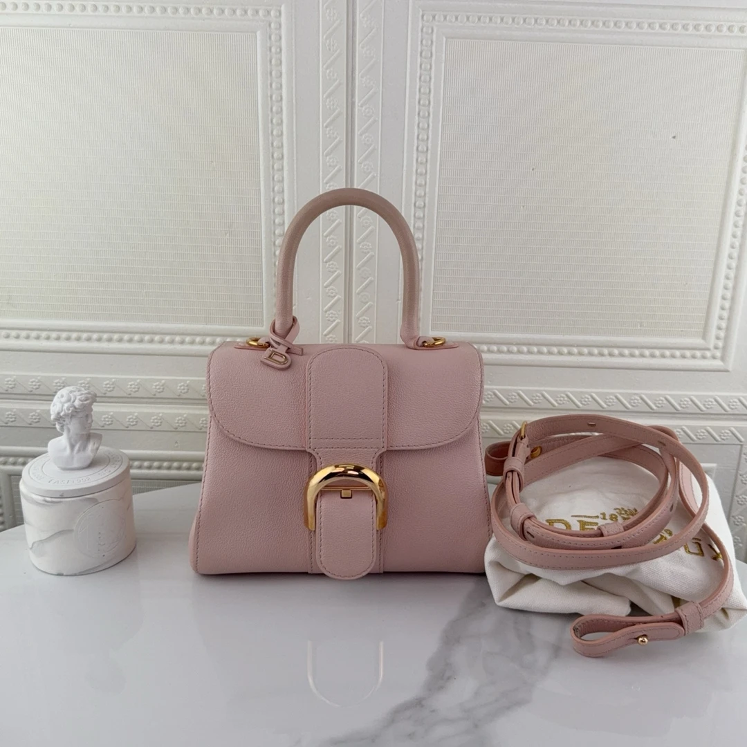 99新 Delvaux/德尔沃 樱花粉玫瑰金扣brilliant小号 单肩包二奢包