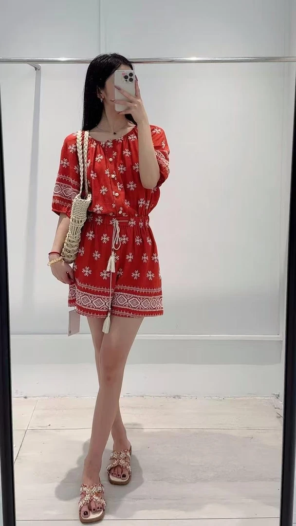 杨杨 MI2-夏季新款复古印花连体裤3720