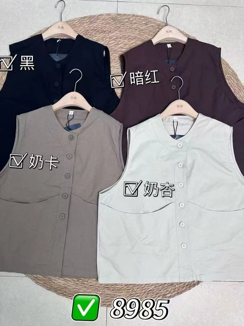 早春新款潮流气质时尚宽松圆领单排扣宽松显瘦减龄休闲马甲8985-G