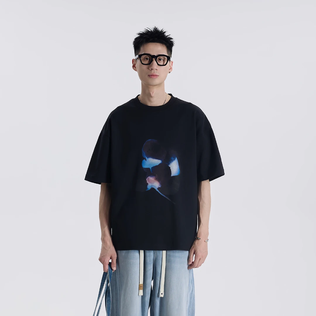 GCCDUPE77夏季水墨晕染设计百搭简约时尚休闲高级感男装T恤26750