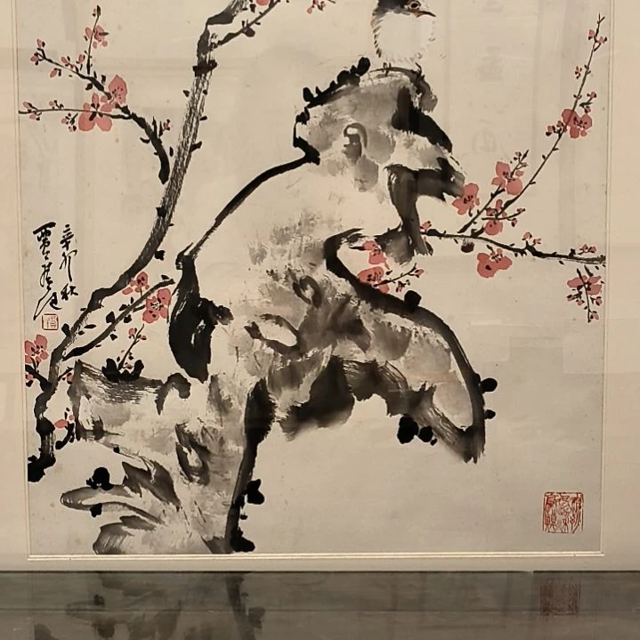 国画花鸟作品带框