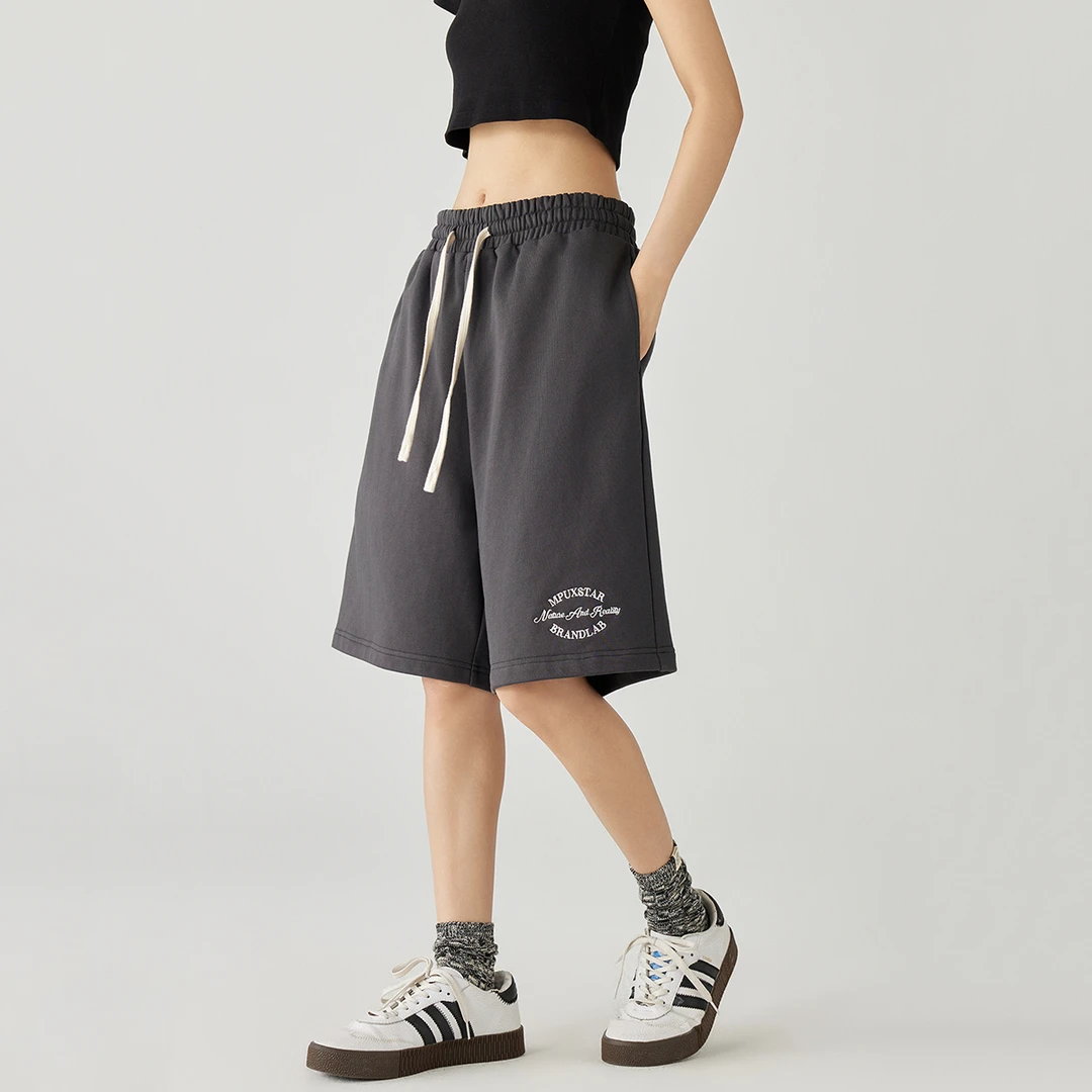 GOLFCROSS&MPUX潮流纯色字母刺绣短裤运动休闲宽松百搭五分裤