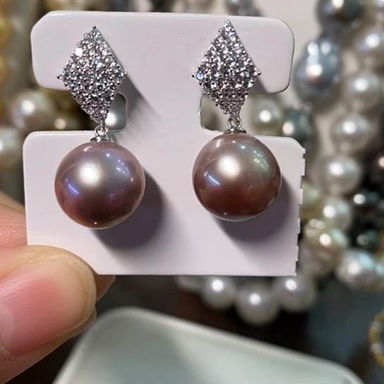 淡水珍珠耳饰银S925镶嵌11.4