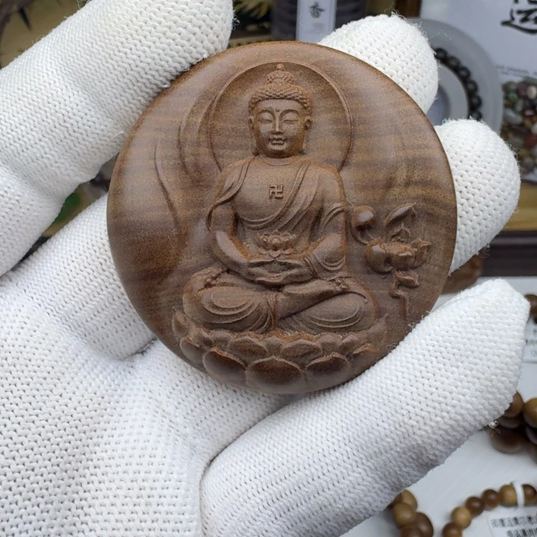 檀香木老山檀香黑肉横纹大日如来菩萨5×1mm挂牌吊坠