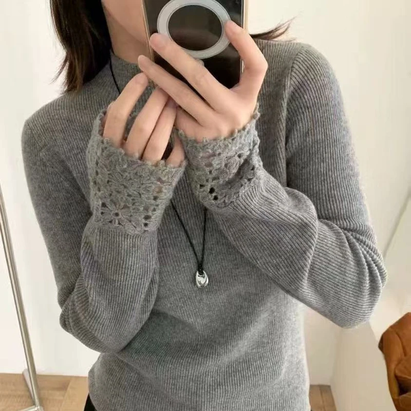 法式复古女针织打底衫修身秋冬毛衣