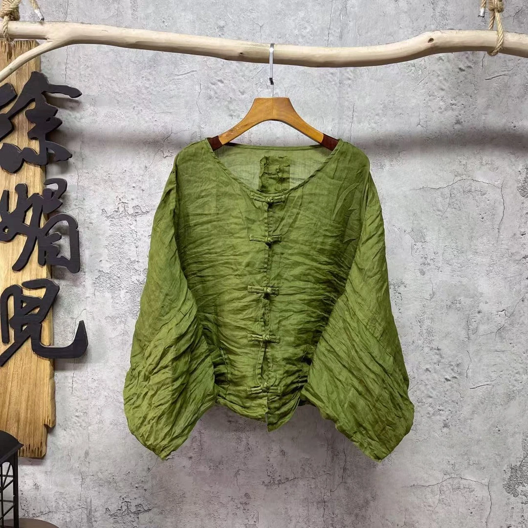 媚儿~原创复古苎麻纯色百搭盘扣上衣（衣长55）