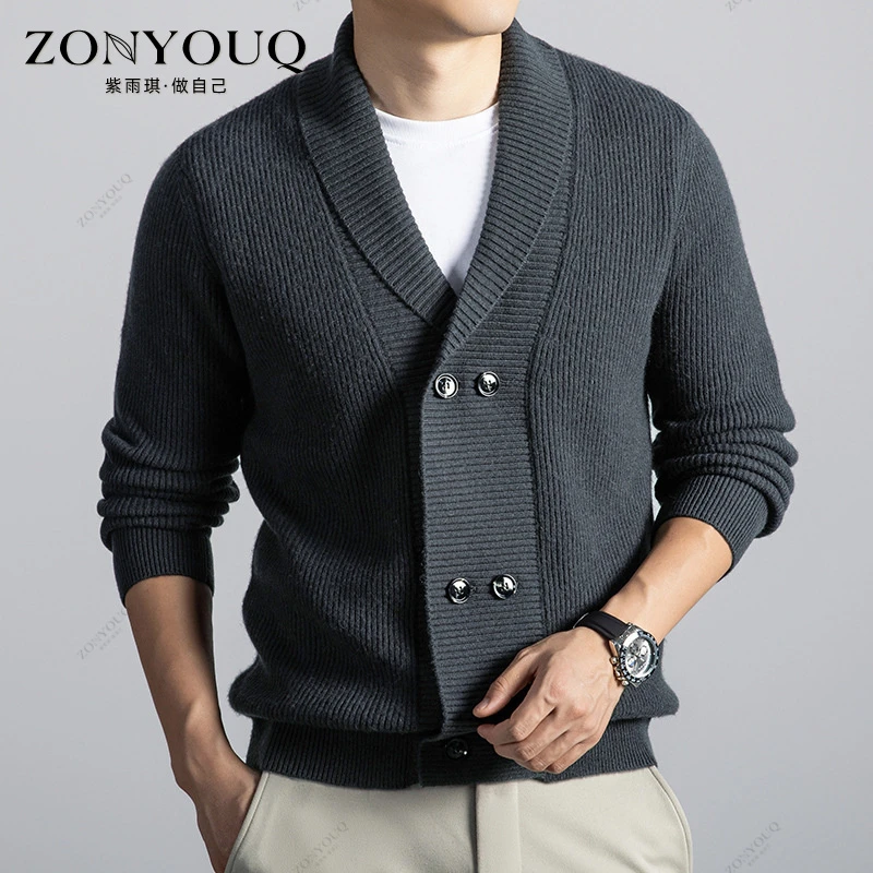 羊毛衫男士秋冬季时尚韩版潮流单排扣开衫宽松外套百搭毛衣针织衫