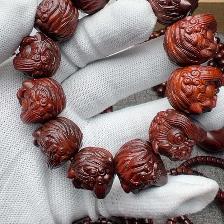 霸***天木海南红降2.0醒狮手串